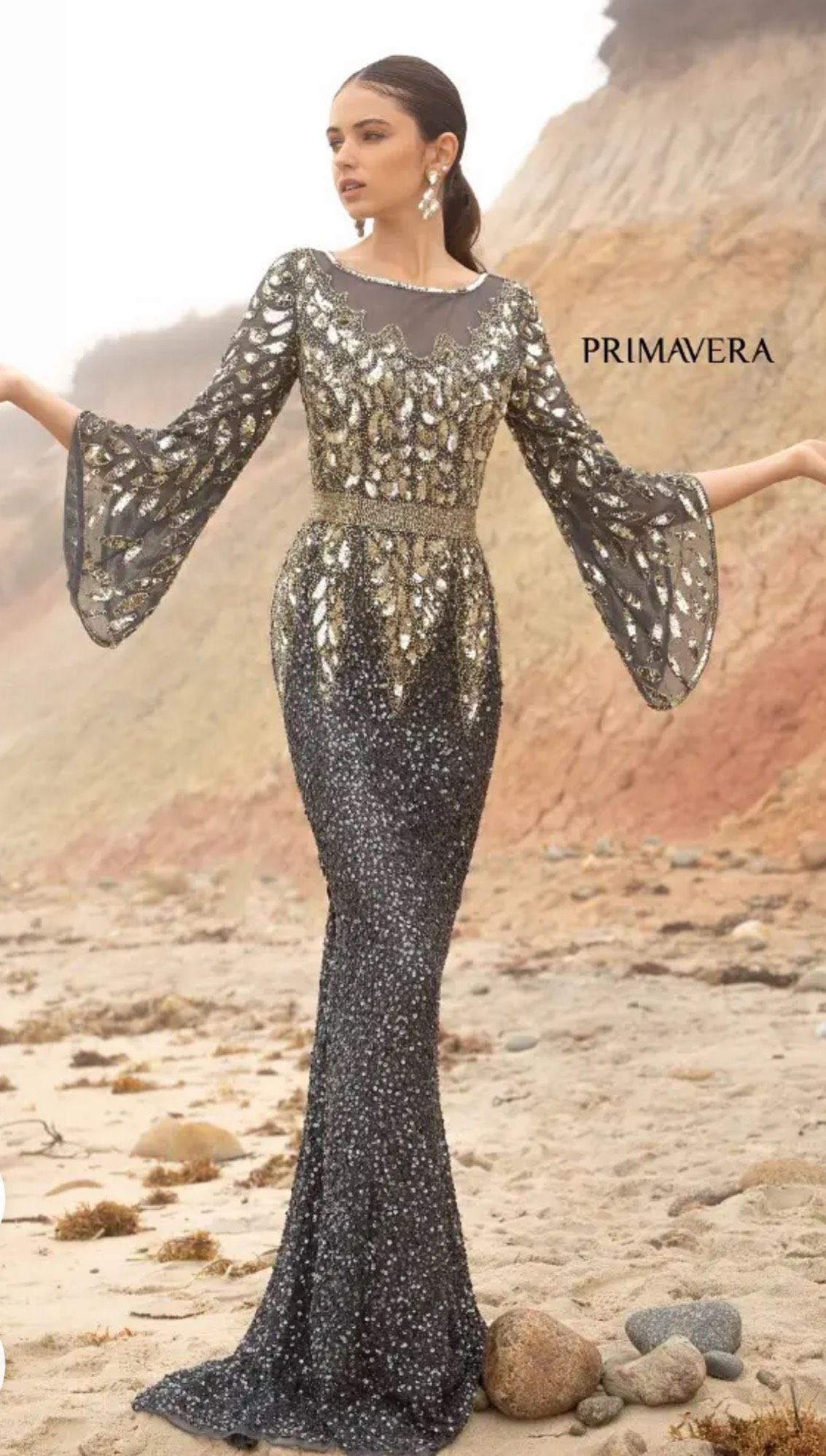 Primavera Plus Size 16 Sequined Gold Floor Length Maxi on Queenly