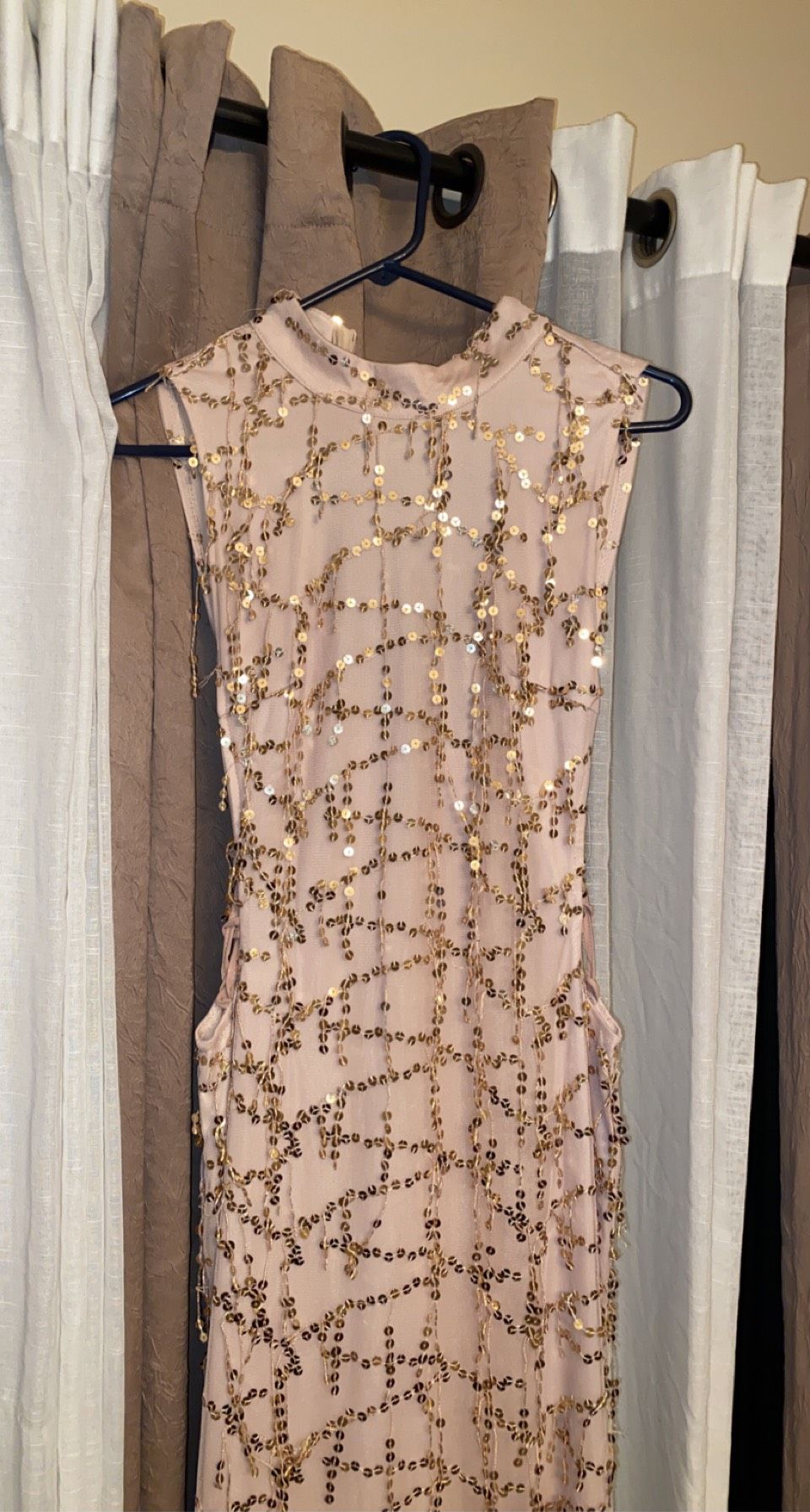 Size 2 Prom Sequined Nude Floor Length Maxi on Queenly