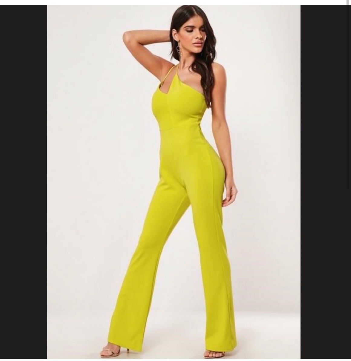 Size 2 One Shoulder Green Formal Jumpsuit on Queenly