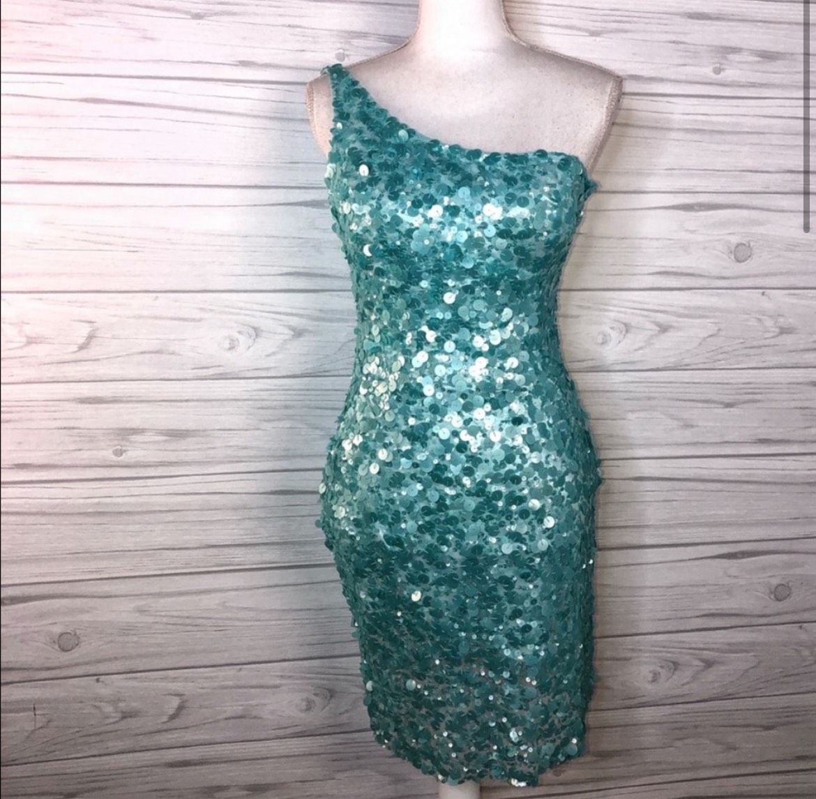 Scala Size 0 Homecoming One Shoulder Sequined Blue Cocktail Dress on Queenly