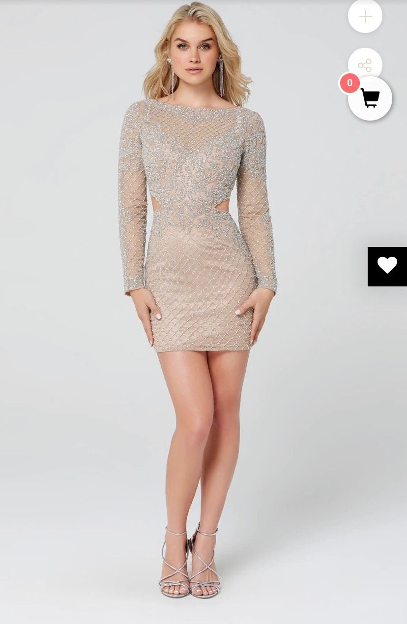 Primavera Size 00 Homecoming Long Sleeve Sequined Nude Cocktail Dress on Queenly