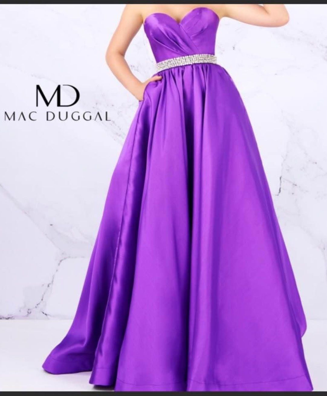 Mac Duggal Size 14 Strapless Purple Ball Gown on Queenly