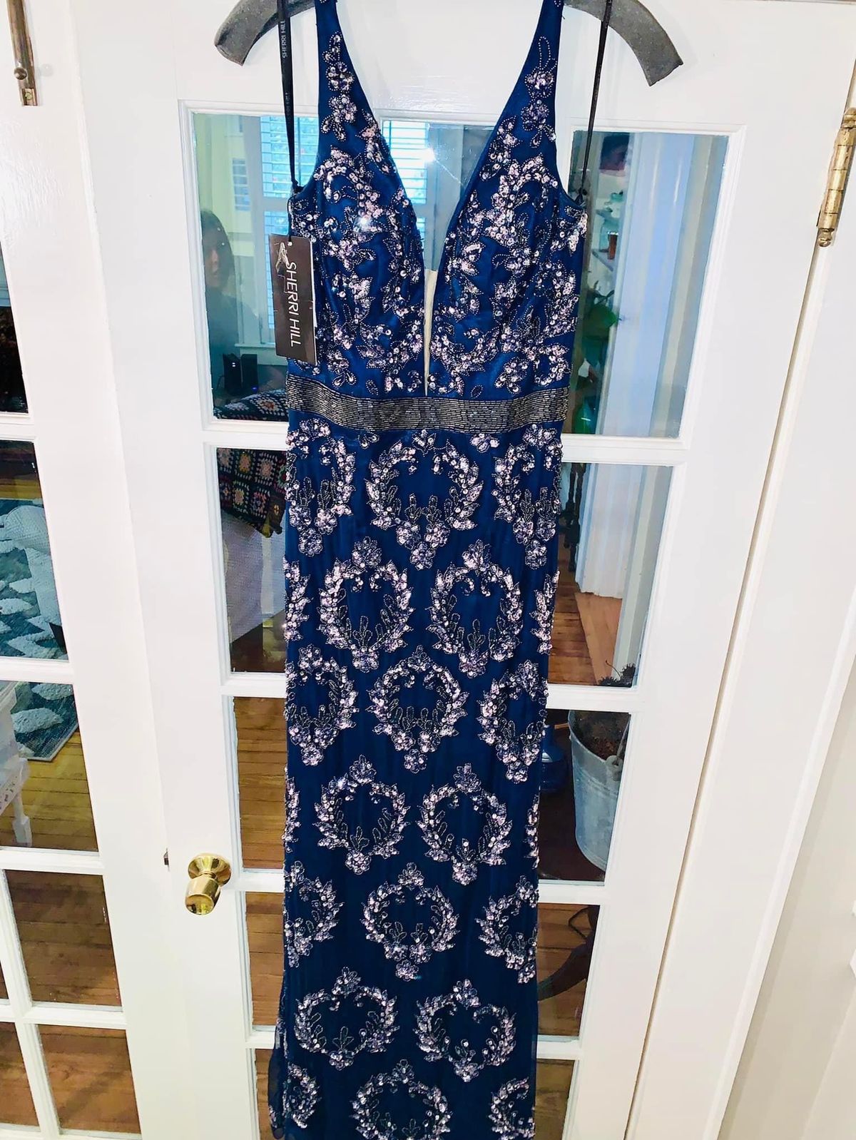 Sherri Hill Size 4 Navy Blue Floor Length Maxi on Queenly