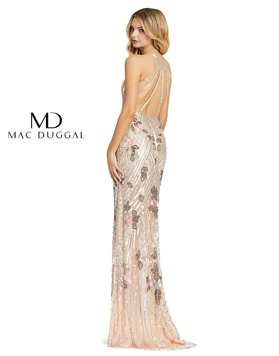 Style 4890M Mac Duggal Size 2 Prom Plunge Nude Floor Length Maxi on Queenly