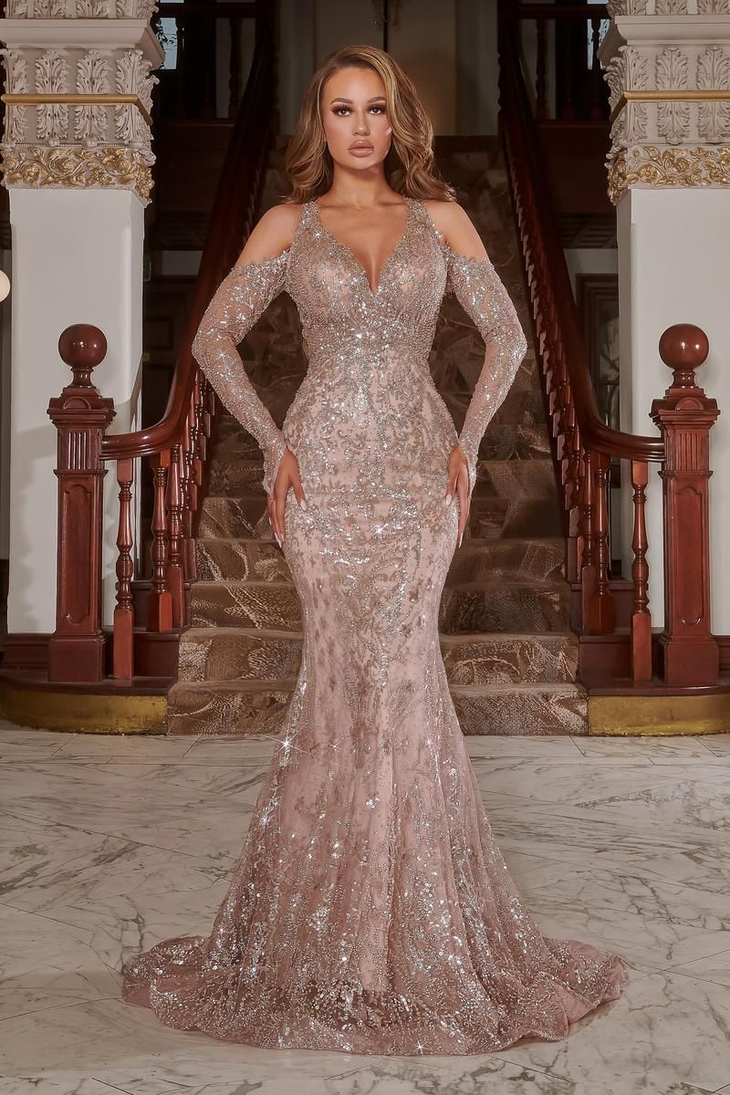Style PS22909 Portia and Scarlett Plus Size 16 Pageant Rose Gold Mermaid Dress on Queenly