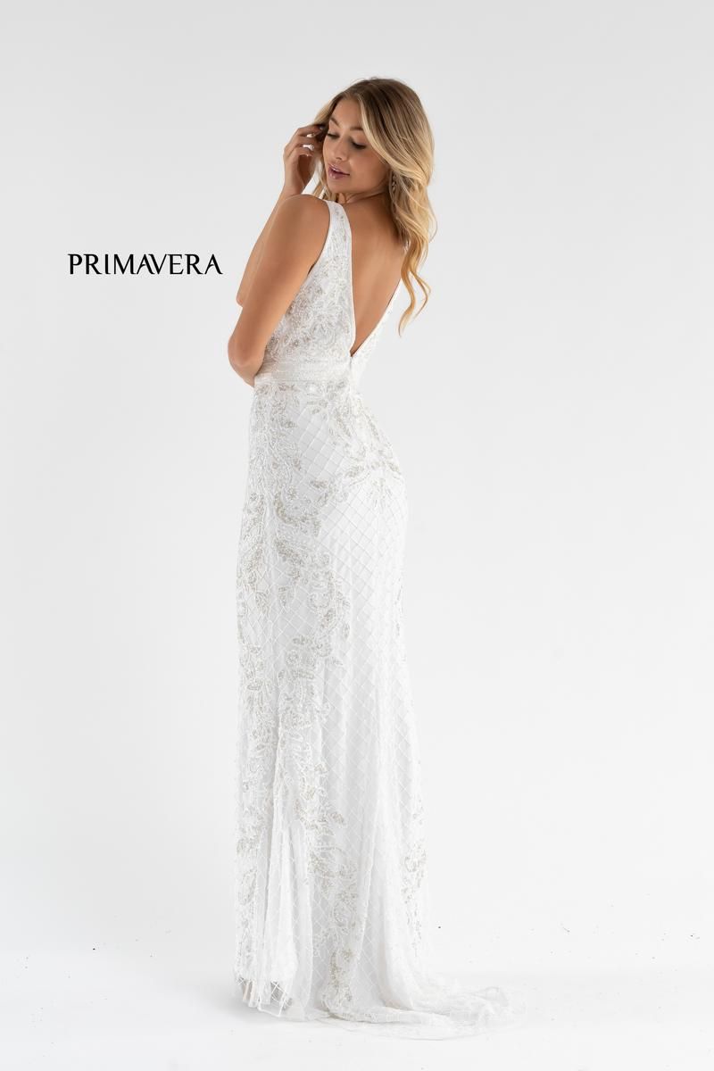 Style 3741 Primavera Size 2 Wedding Sequined White Floor Length Maxi on Queenly