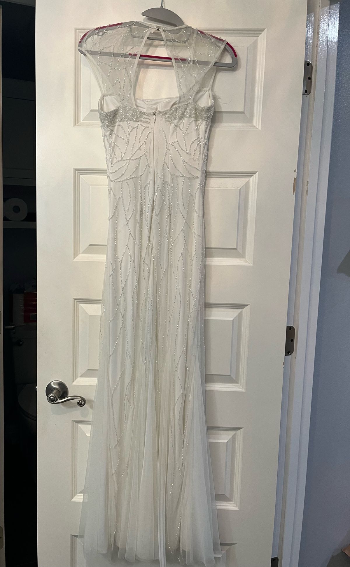 Size 0 Wedding Sequined White Floor Length Maxi on Queenly