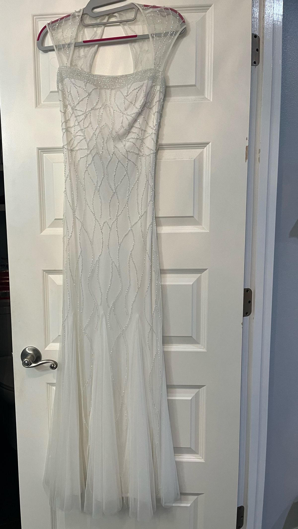 Size 0 Wedding Sequined White Floor Length Maxi on Queenly