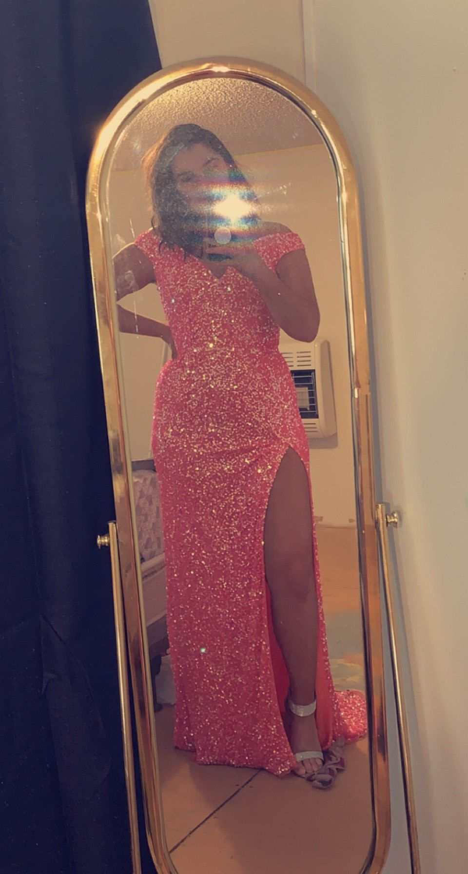 Ashley Lauren Size 12 Prom Sequined Coral Side Slit Dress on Queenly