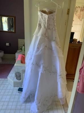 Size 6 Wedding Strapless Sequined White Dress With Train on Queenly