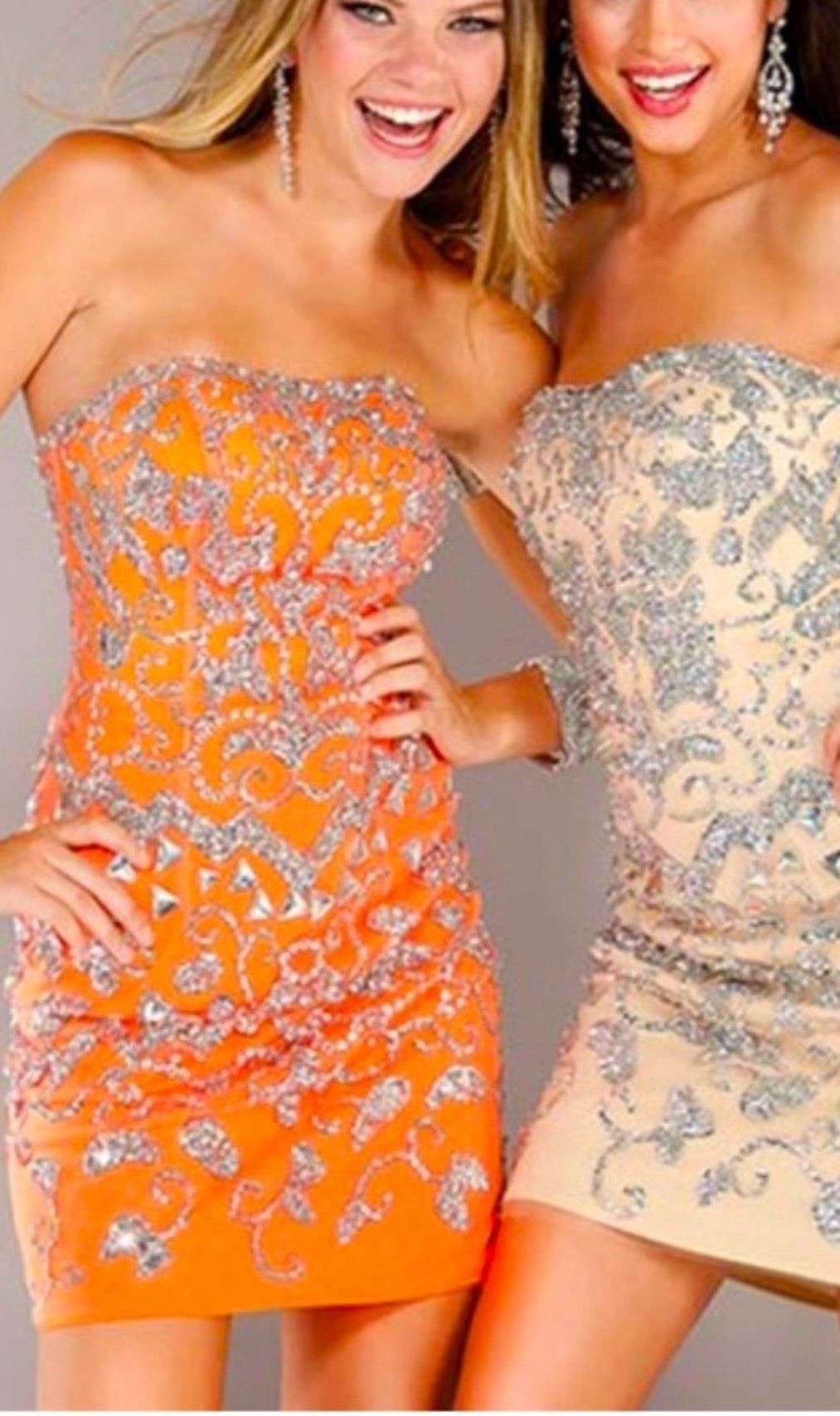 Jovani Size 4 Homecoming Strapless Sequined Orange Cocktail Dress on Queenly