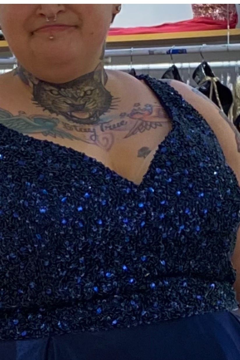 Plus Size 28 Sequined Blue A-line Dress on Queenly