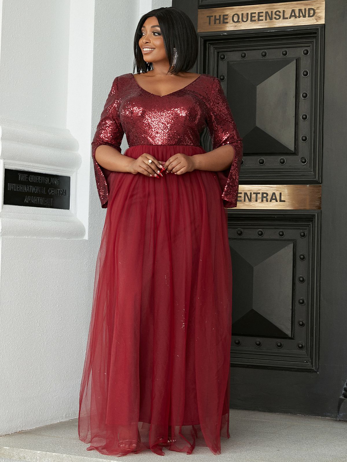 Size 14 Sheer Red A-line Dress on Queenly