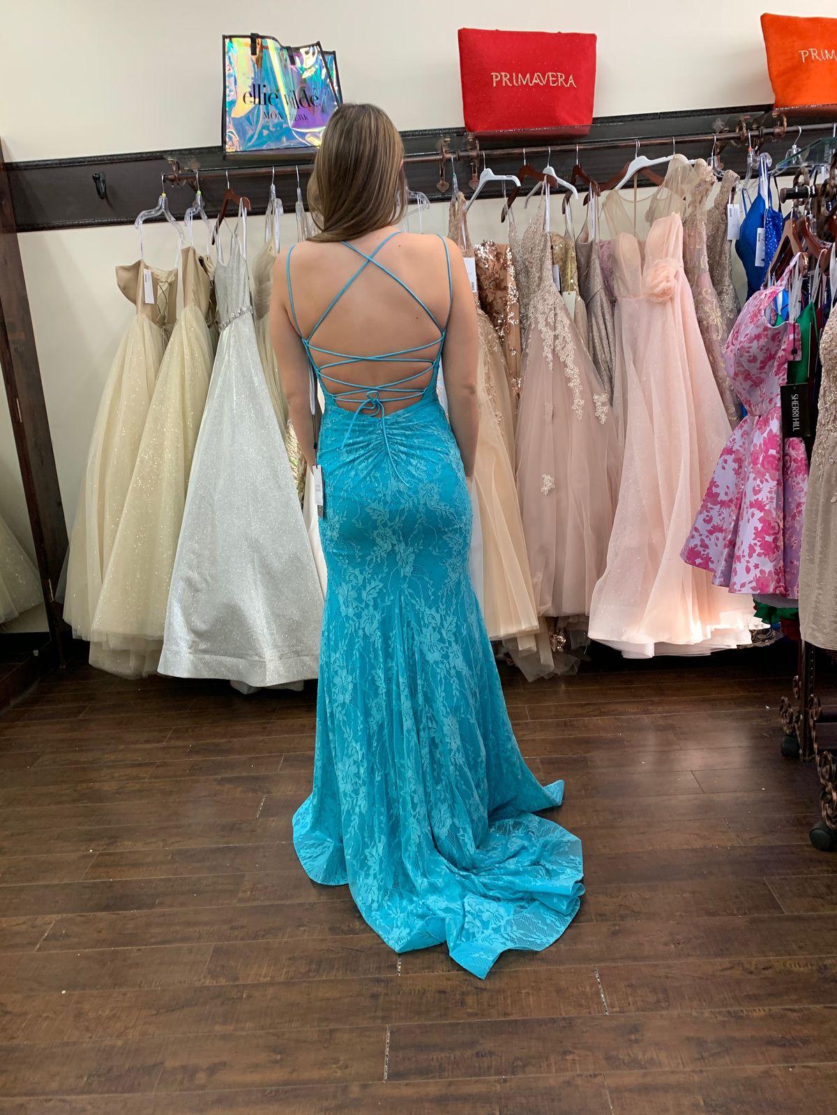 Sherri Hill Size 0 Prom Lace Blue Mermaid Dress on Queenly
