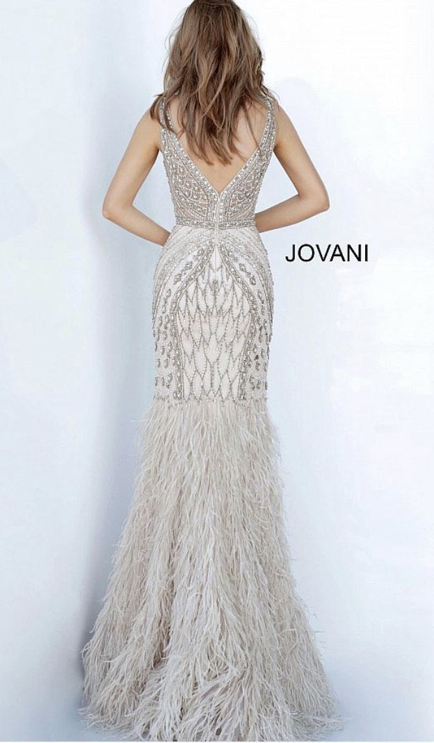 Jovani Size 0 Wedding Plunge Sequined Silver Dress With Train on Queenly
