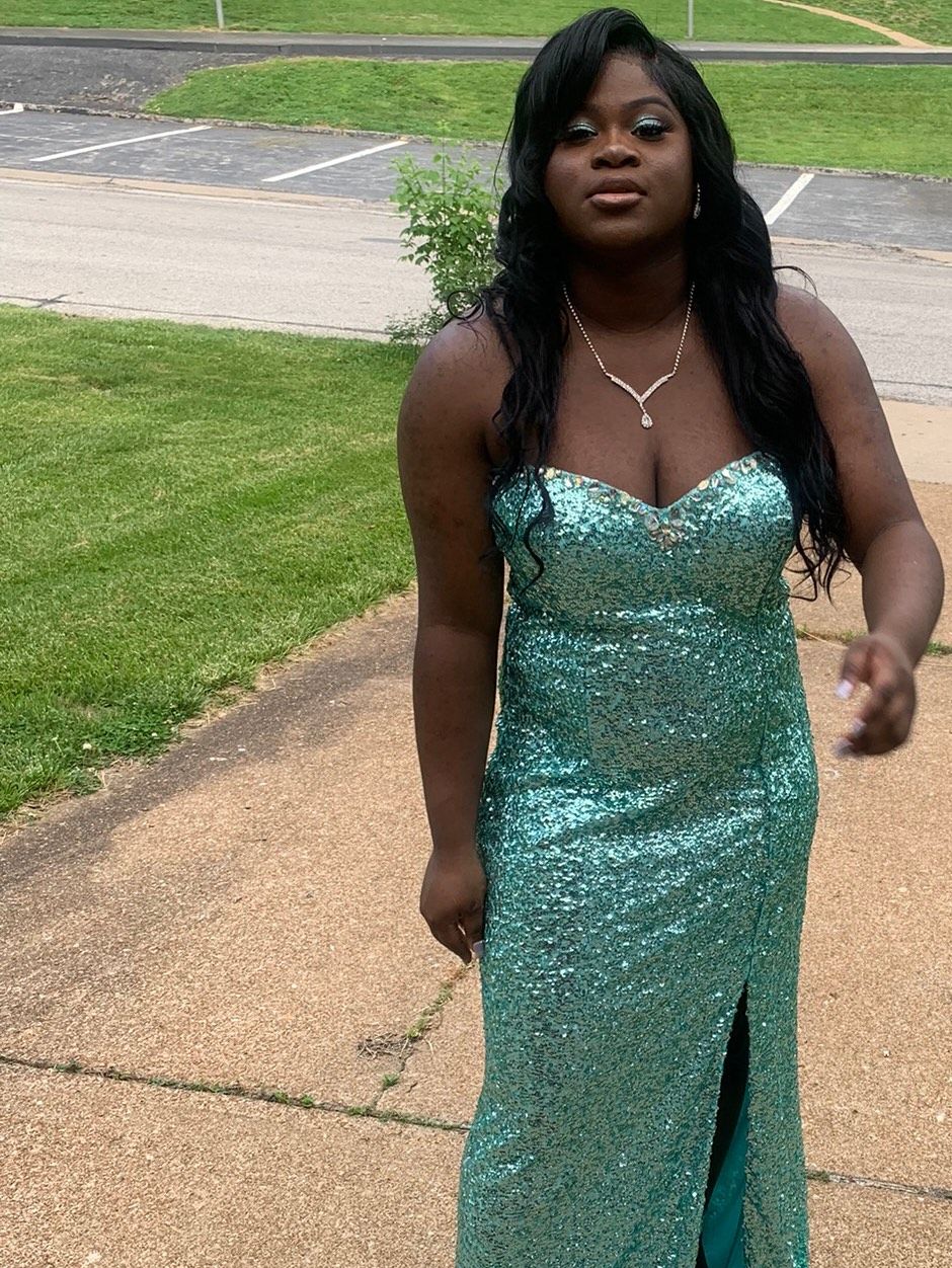 Plus Size 16 Prom Turquoise Multicolor Mermaid Dress on Queenly