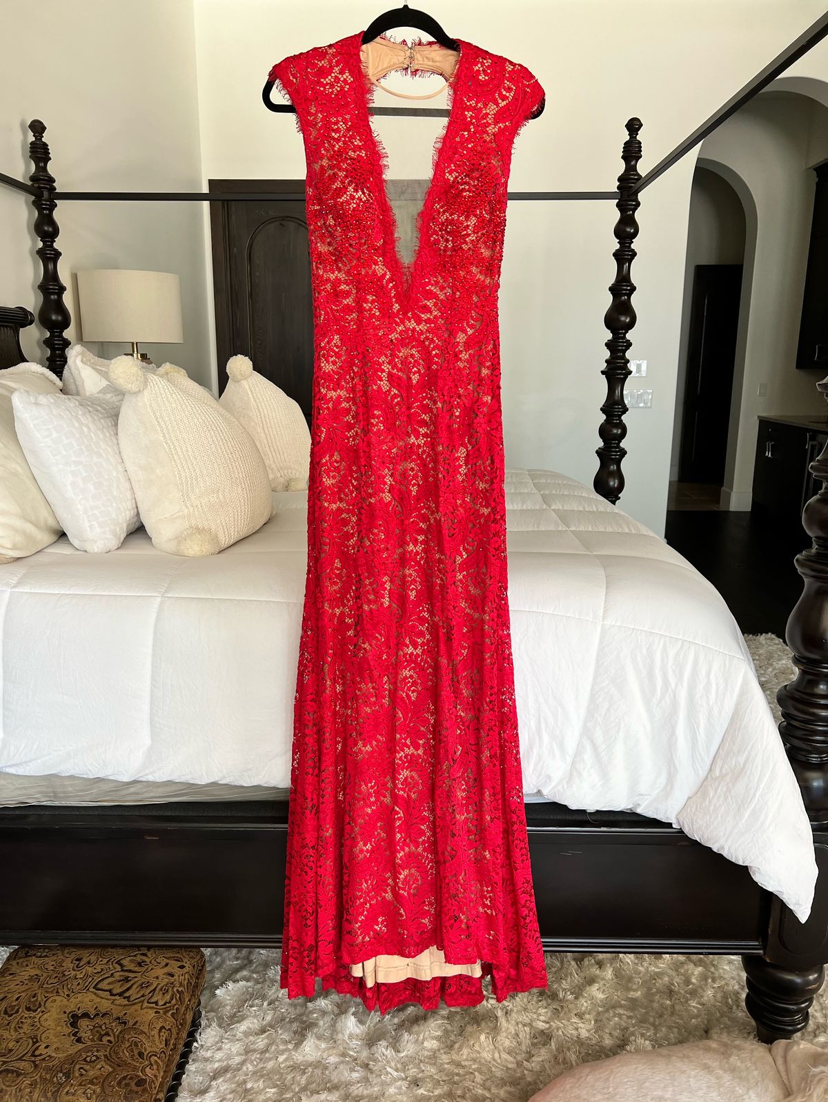 Jovani Size 2 Sequined Red Floor Length Maxi on Queenly
