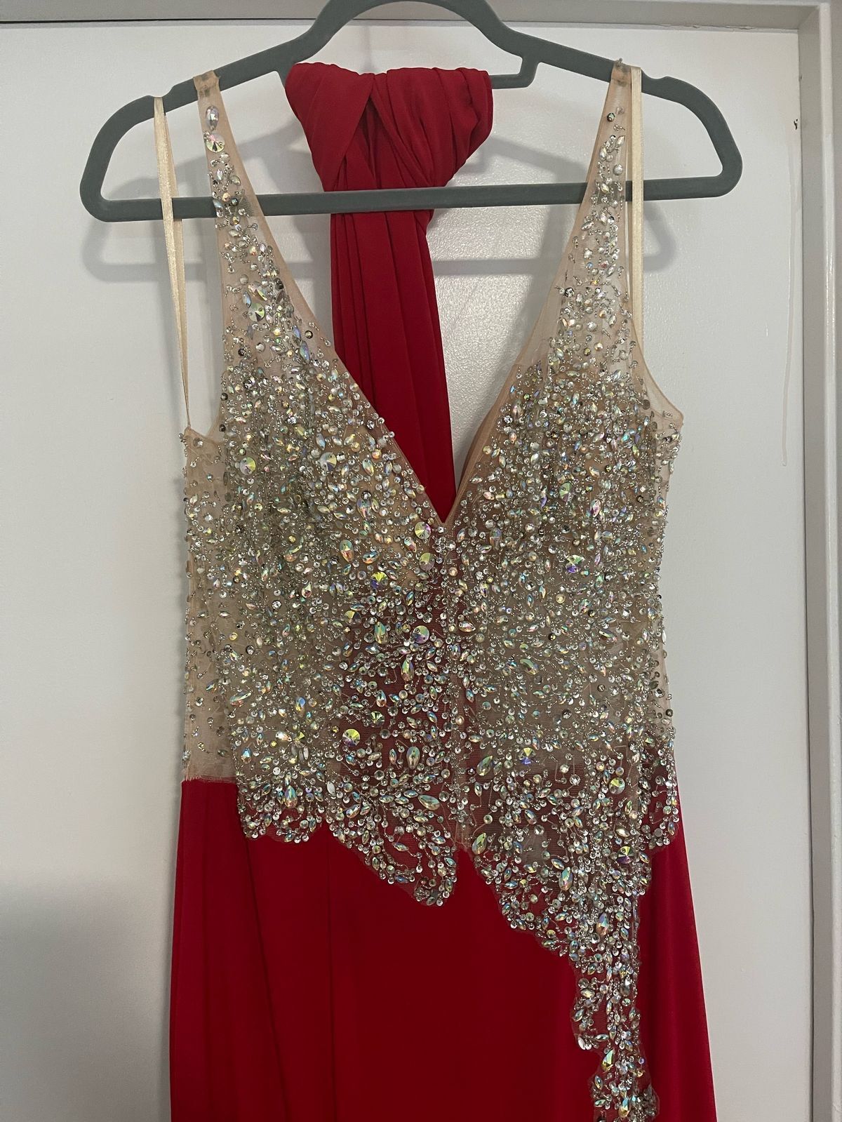 Plus Size 18 Sequined Red Side Slit Dress on Queenly