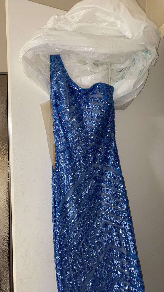 Jovani Size 6 Prom One Shoulder Royal Blue Mermaid Dress on Queenly