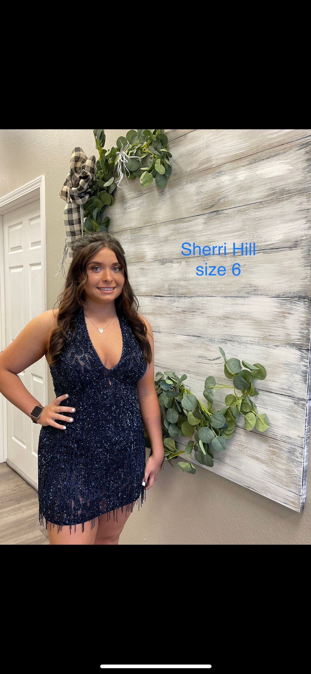 Sherri Hill Size 6 Navy Blue A-line Dress on Queenly