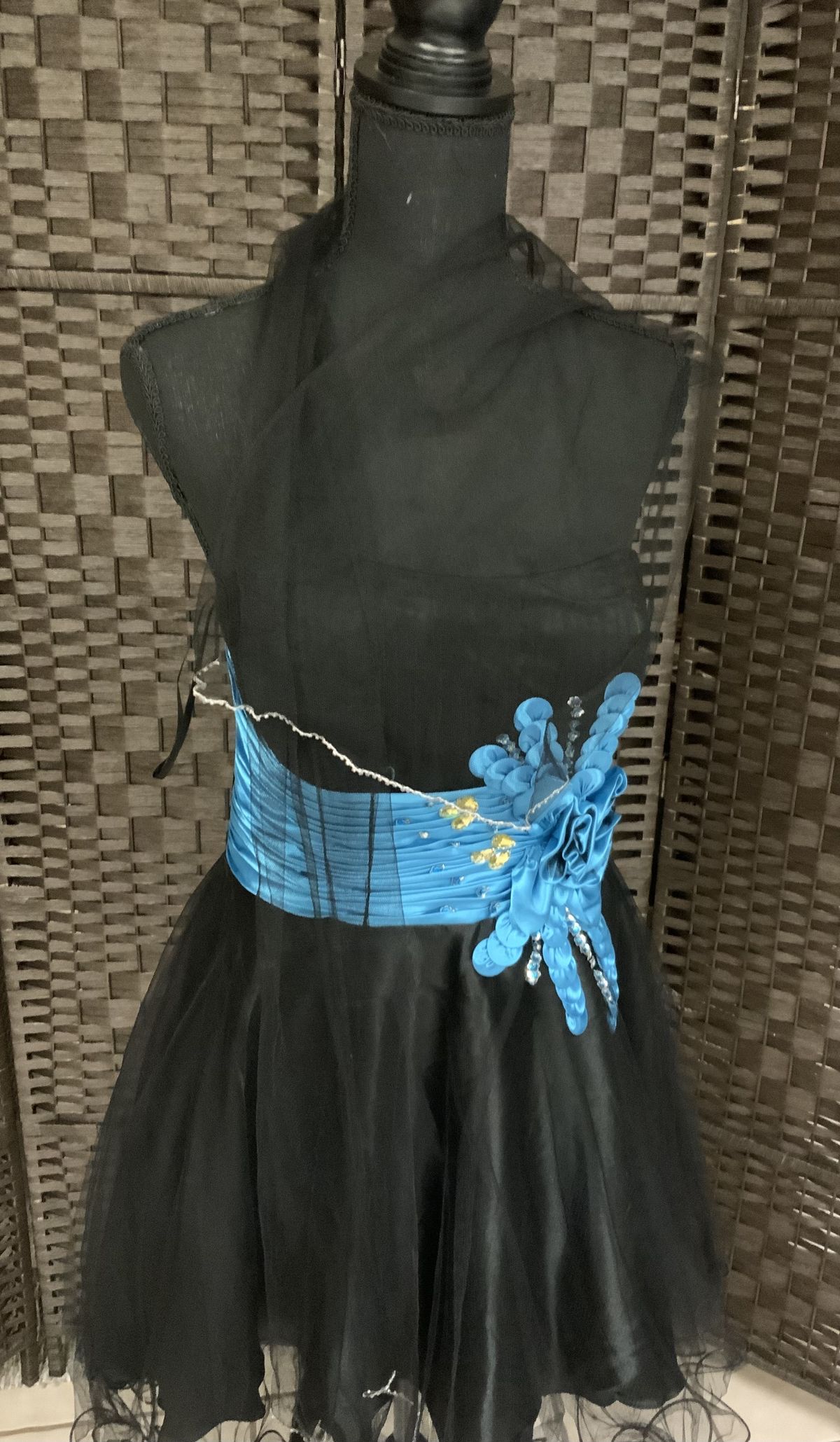 Size 12 Sheer Turquoise Black Cocktail Dress on Queenly