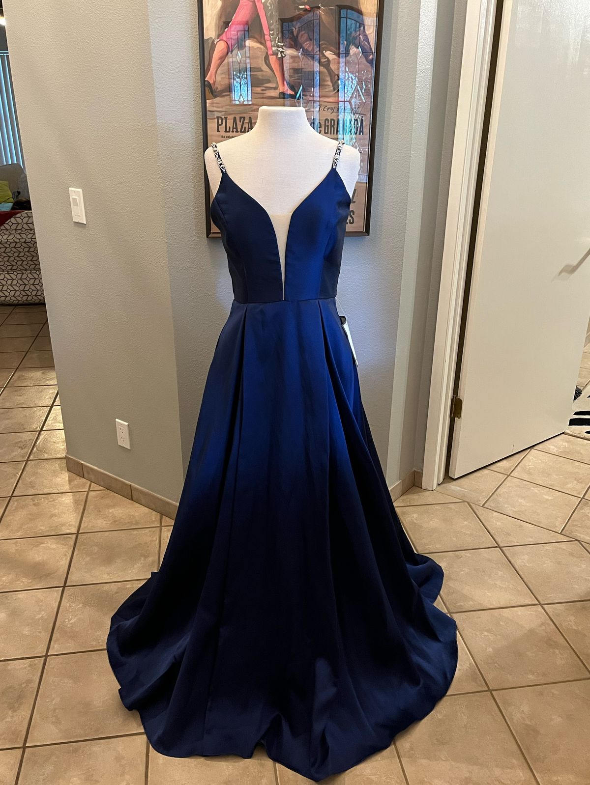 Size 12 Prom Sequined Royal Blue Ball Gown on Queenly