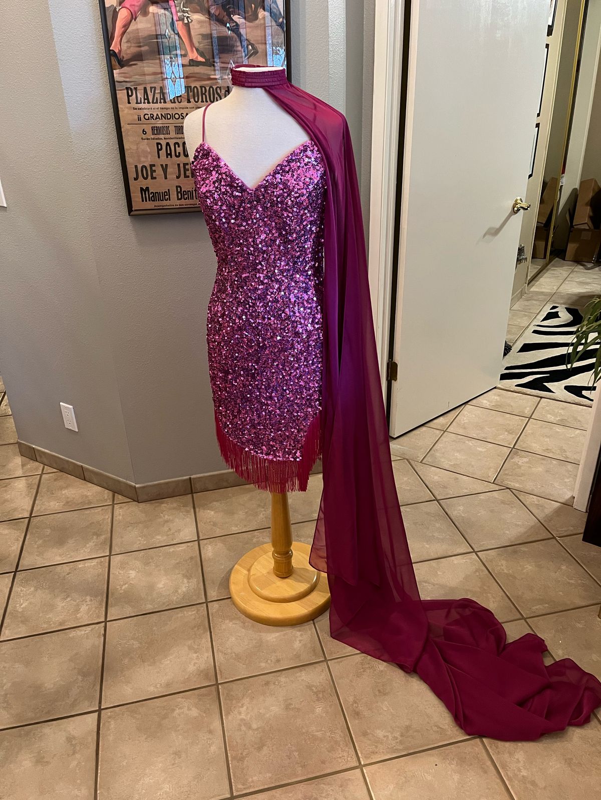 Size 10 Homecoming Sequined Hot Pink Cocktail Dress on Queenly