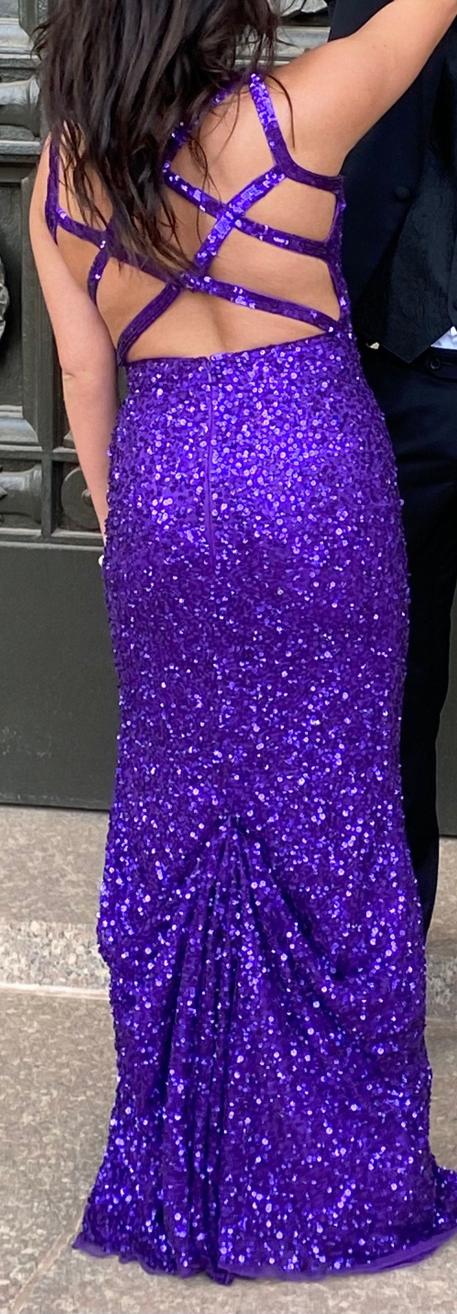 Primavera Size 0 Sequined Purple Side Slit Dress on Queenly