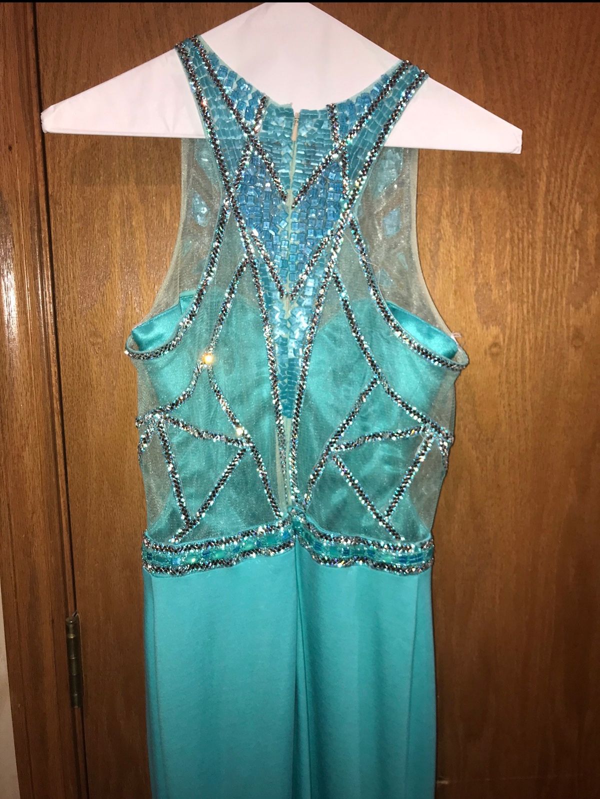 Size 2 Sequined Turquoise Blue Side Slit Dress on Queenly