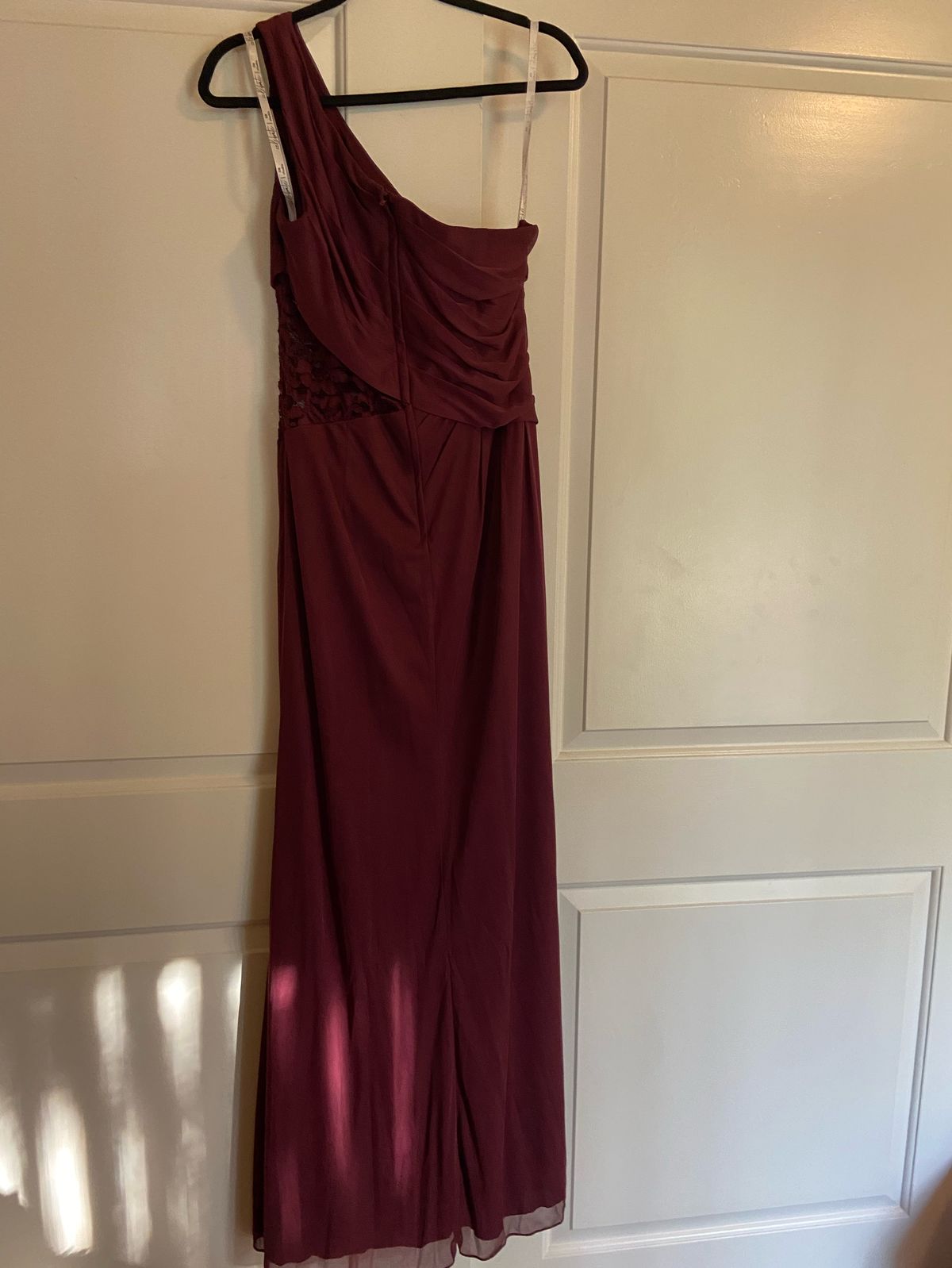 David's Bridal Size 12 One Shoulder Lace Red Side Slit Dress on Queenly