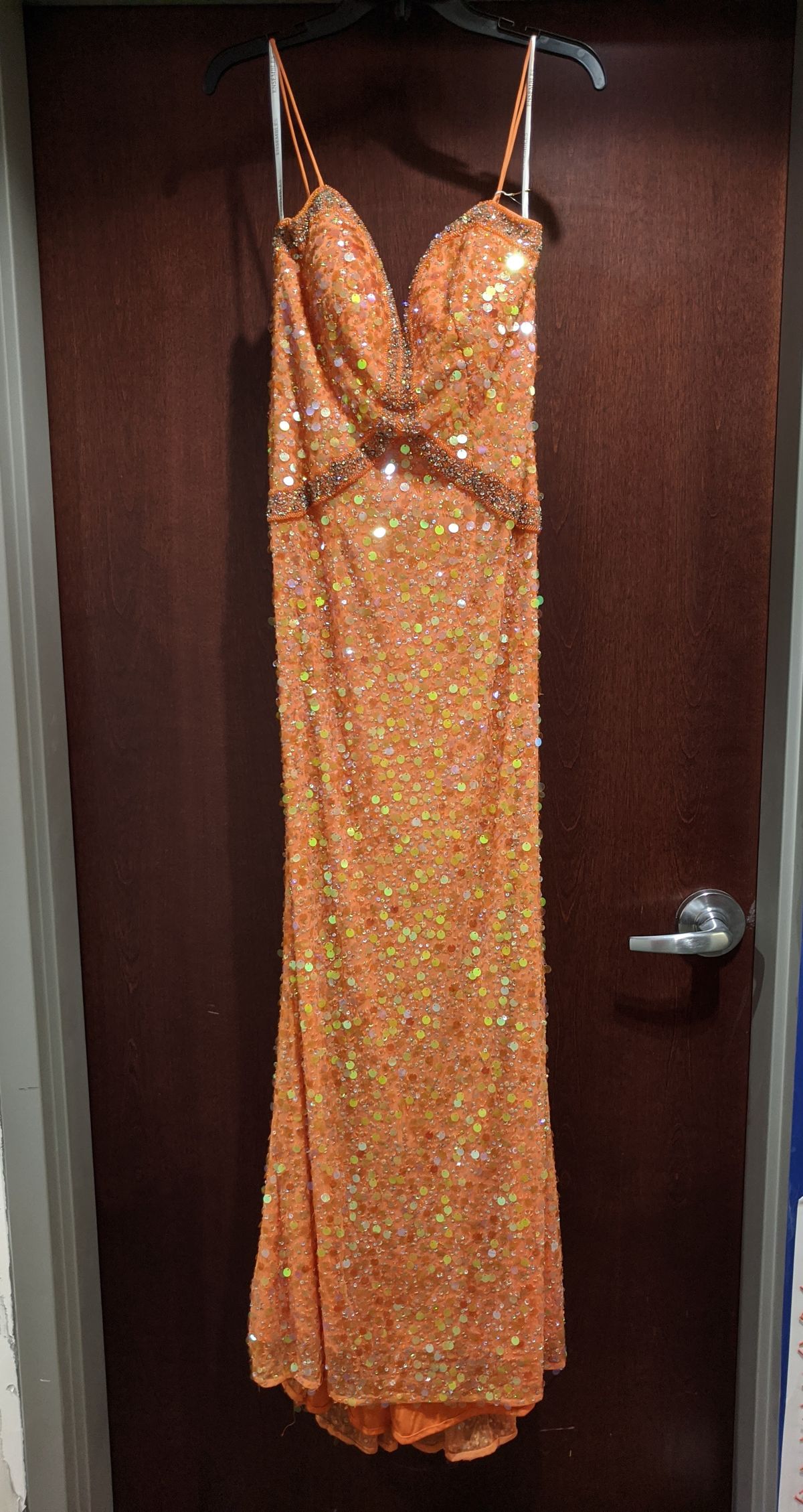 Style 17560 Tony Bowls Size 6 Prom Sequined Orange Floor Length Maxi on Queenly