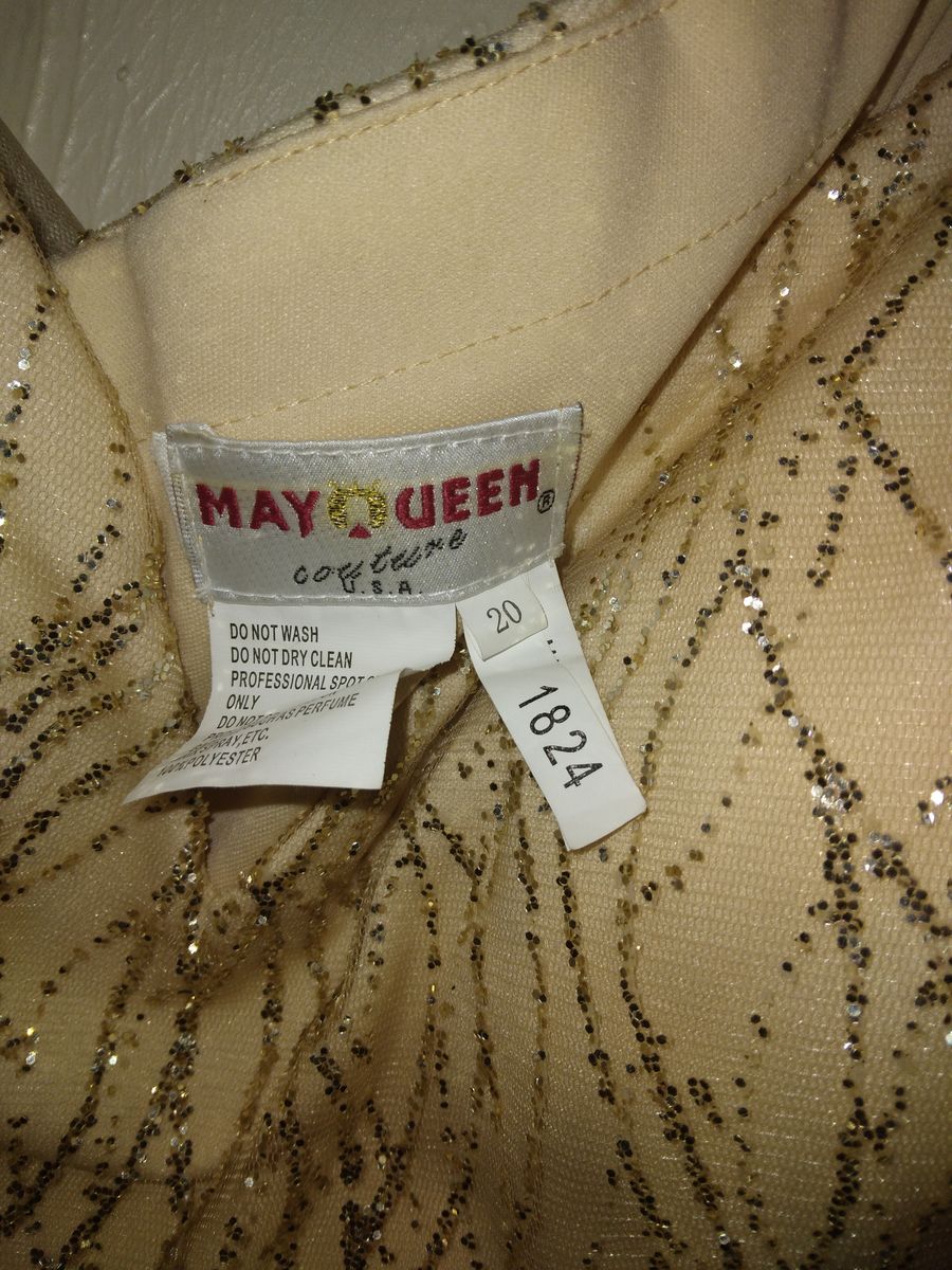 MAY QUEEN COUTURE Plus Size 20 Plunge Sequined Gold Floor Length Maxi on Queenly
