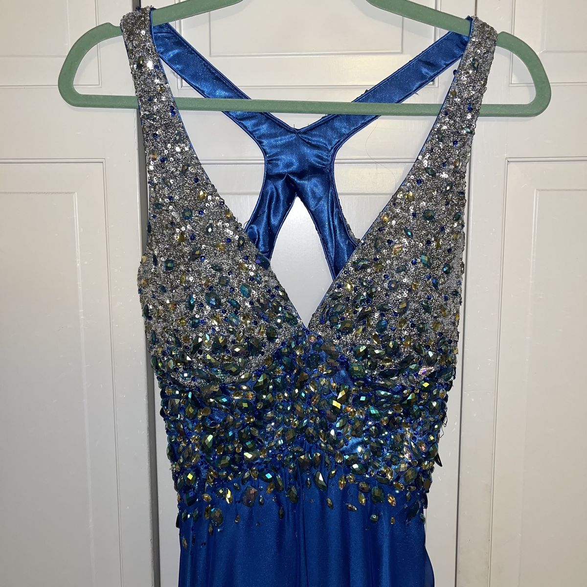 Size 4 Sequined Royal Blue A-line Dress on Queenly