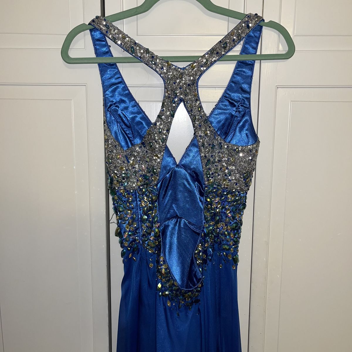 Size 4 Sequined Royal Blue A-line Dress on Queenly