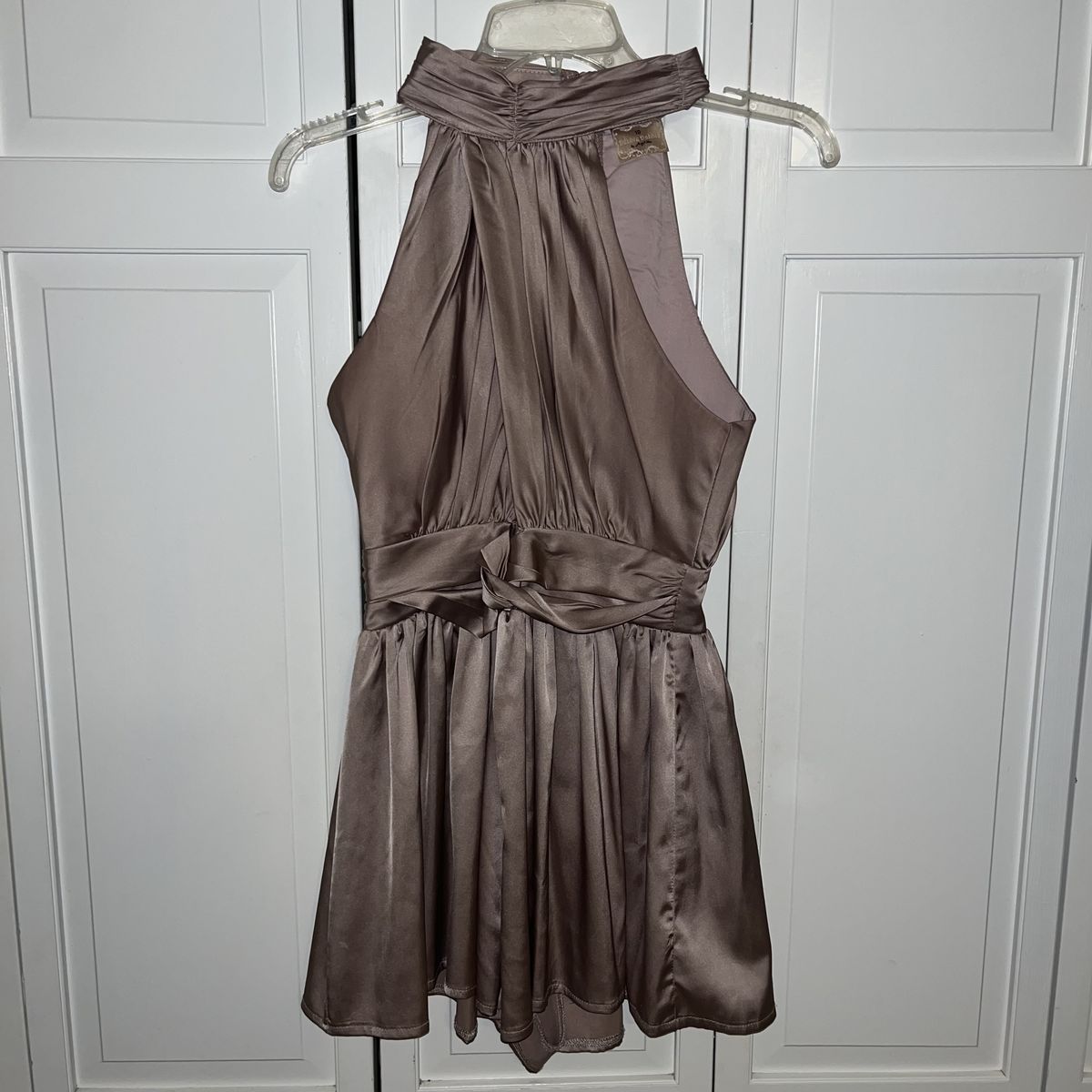 Size 6 Satin Nude Formal Jumpsuit on Queenly