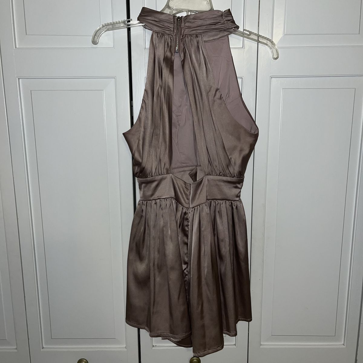 Size 6 Satin Nude Formal Jumpsuit on Queenly