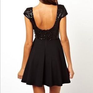 Size 6 Sequined Black Cocktail Dress on Queenly