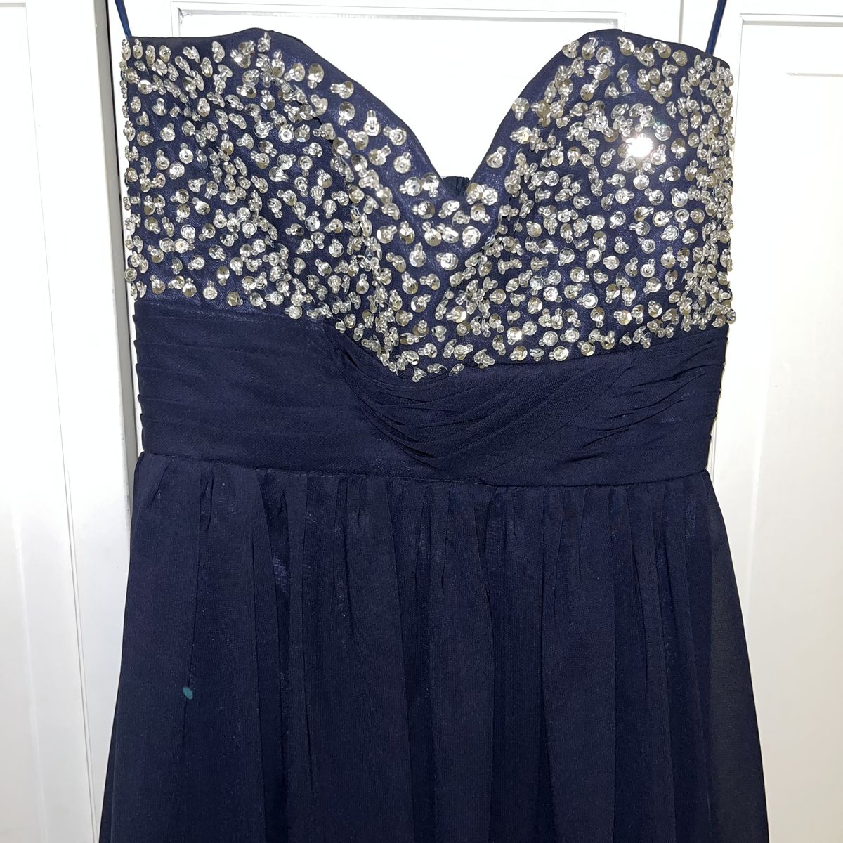 Size 2 Strapless Navy Blue Floor Length Maxi on Queenly