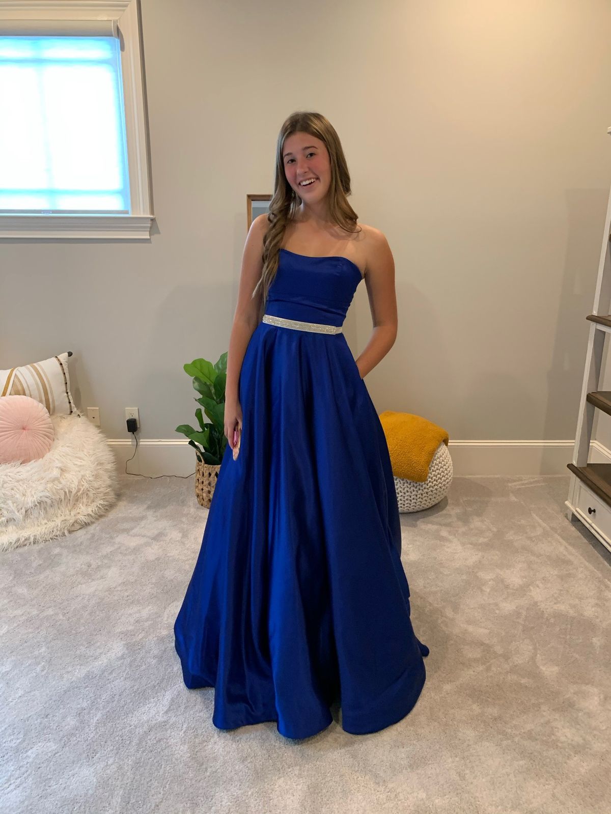 Sherri Hill Size 6 Satin Blue A-line Dress on Queenly