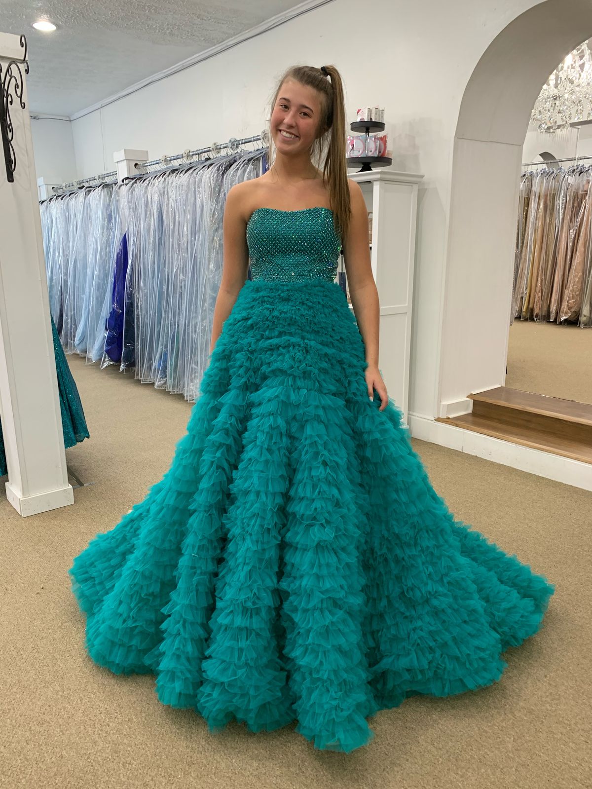 Sherri Hill Size 4 Strapless Green A-line Dress on Queenly
