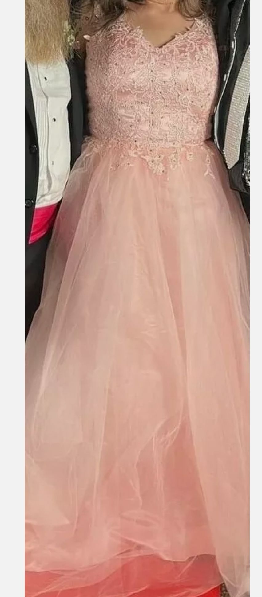 Size 14 Prom Lace Light Pink Ball Gown on Queenly