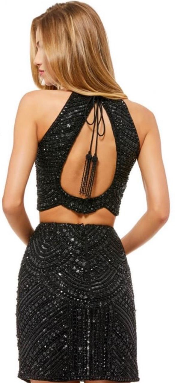 Sherri Hill Size 2 Homecoming High Neck Sequined Black Cocktail Dress on Queenly