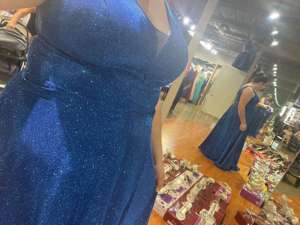 Blue sparkly dress Plus Size 18 Blue Dress With Train on Queenly