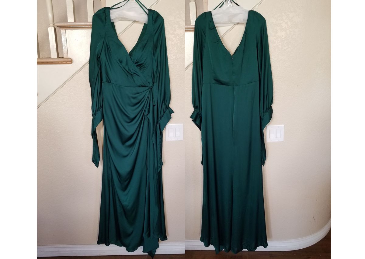 Style Emerald Green Long Sleeve Satin Sweetheart Neck Gown Cinderella Divine Size 12 Bridesmaid Green Side Slit Dress on Queenly