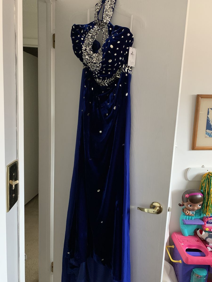Style N/A N/A Size 12 Prom Velvet Royal Blue Ball Gown on Queenly