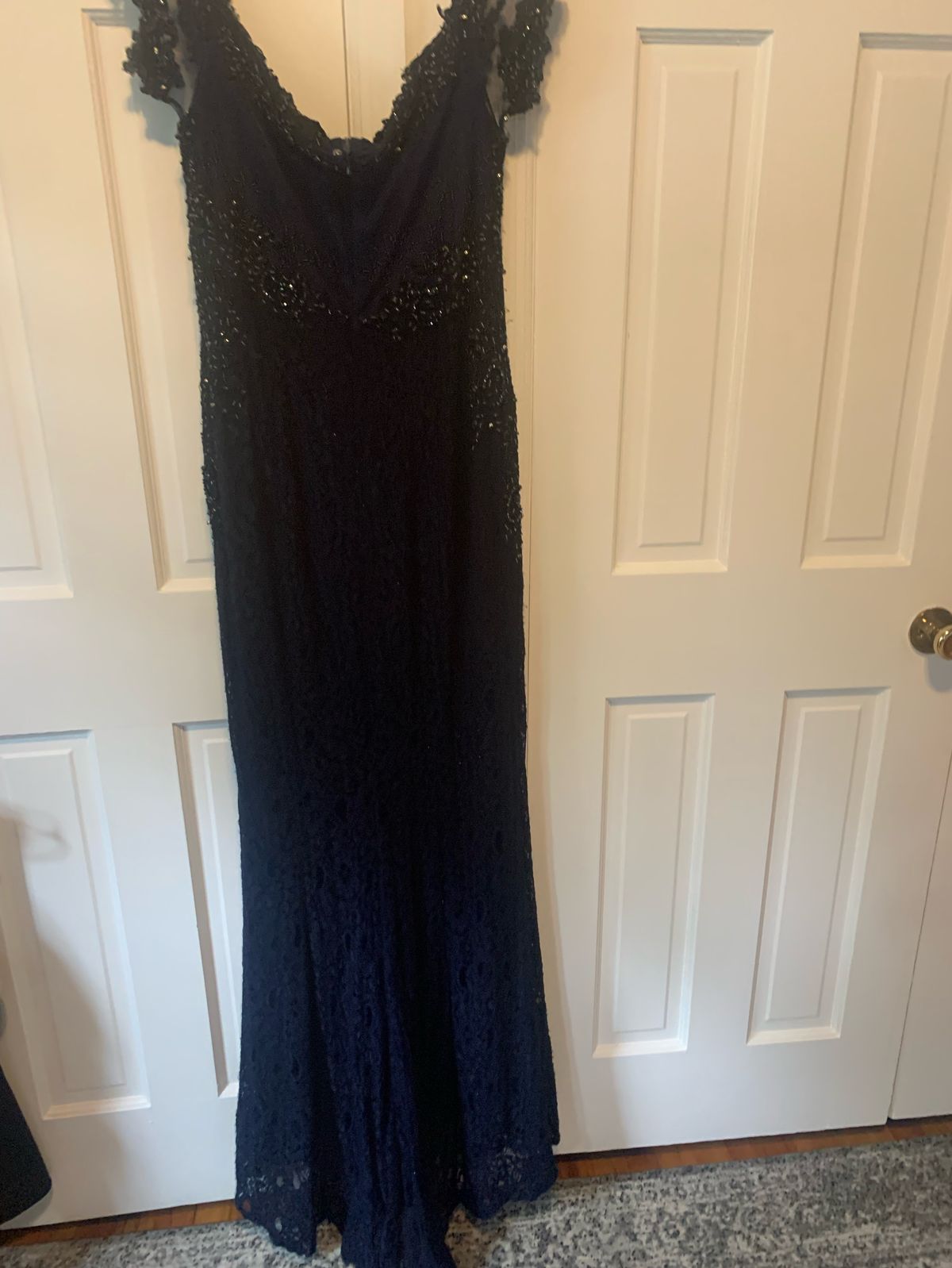 Rina di Montella size 12 Size 12 Lace Navy Blue Dress With Train on Queenly