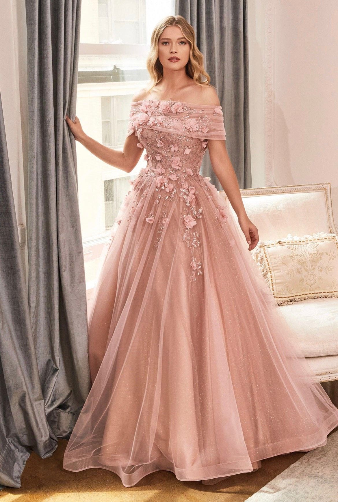 Cinderella divine Size 6 Prom Off The Shoulder Sequined Light Pink Ball Gown on Queenly