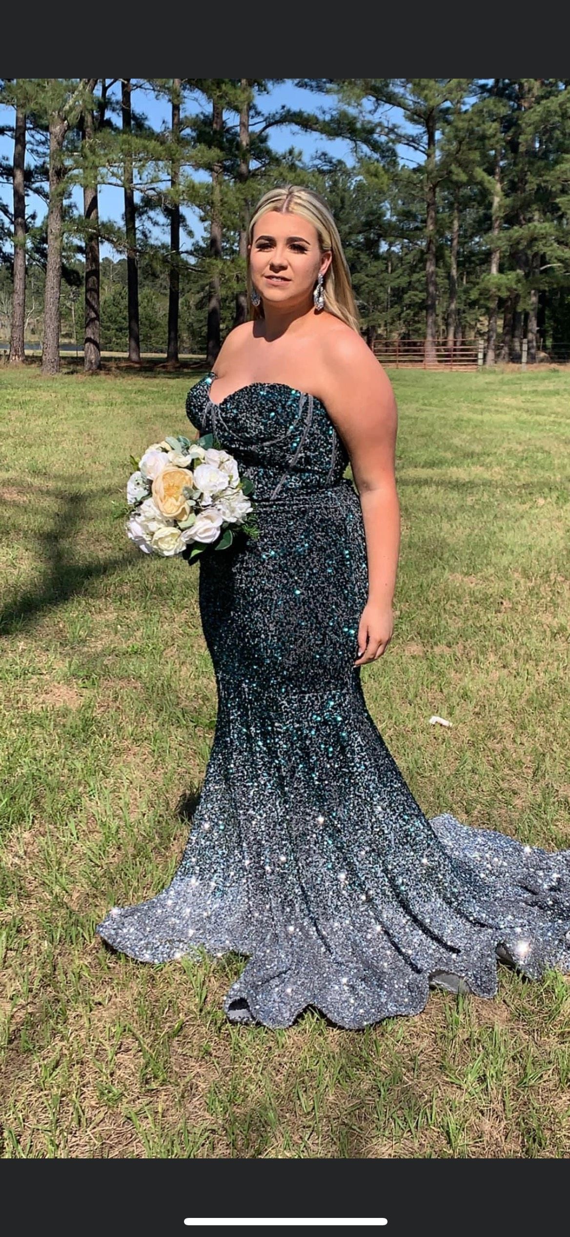 Portia and Scarlett Plus Size 16 Prom Emerald Silver Mermaid Dress on Queenly