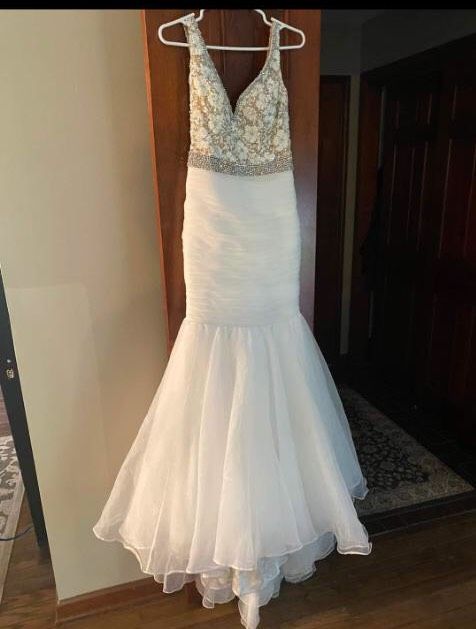 Sherri Hill Size 2 Wedding Plunge Satin White Mermaid Dress on Queenly