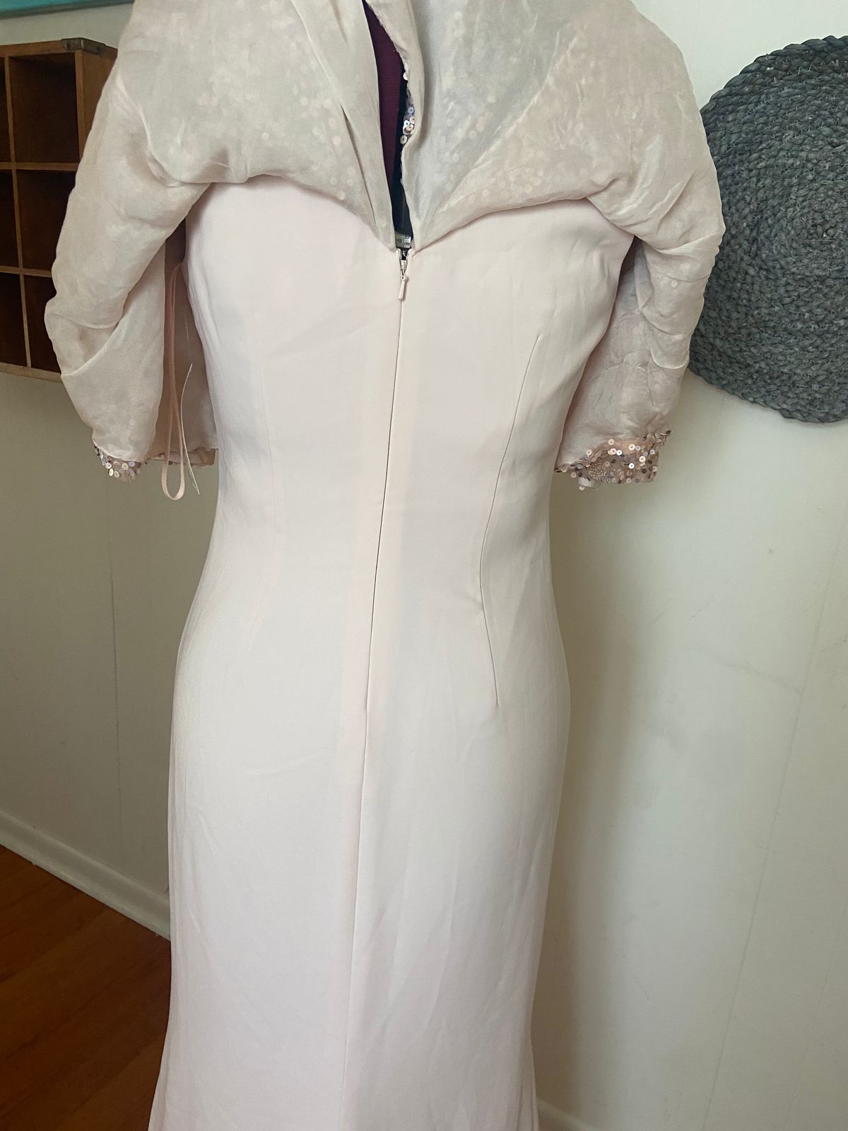 Style EG1831 Badgley Mischka Size 8 Bridesmaid Cap Sleeve Sequined Light Pink Floor Length Maxi on Queenly